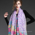 Mme Purple Leopard Print Soie Georgette Long Scarf Shawl